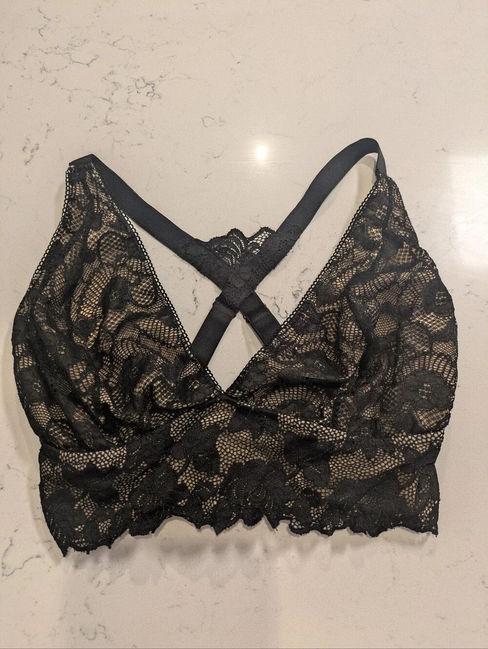 Asos Longline Lace Bralette with Crisscross Back - Black 36GG/36J
